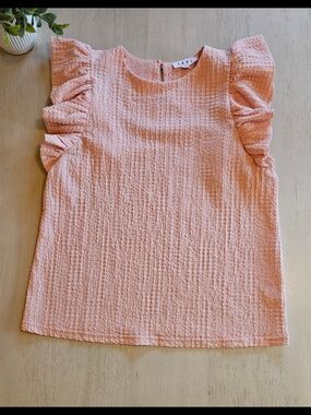 THML Peach Pink Textured Flutter Sleeve Top